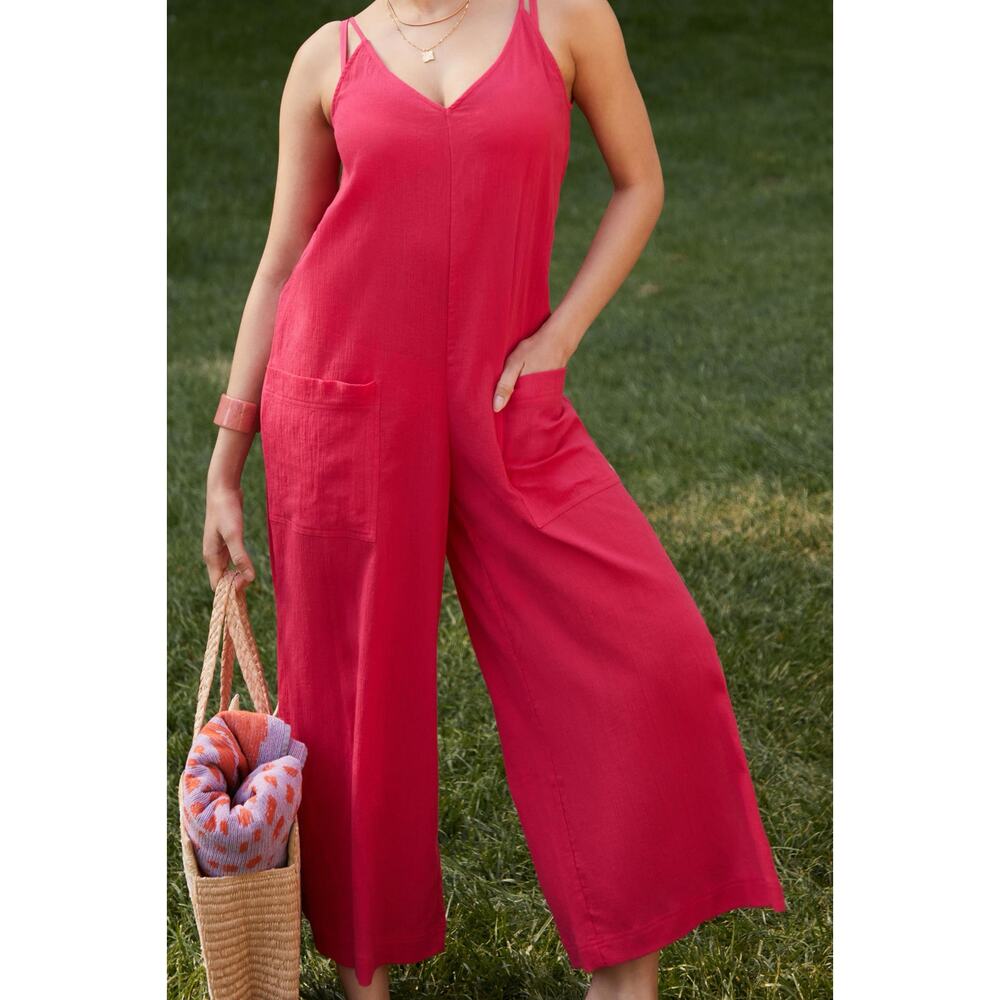 Sanctuary Women’s V-Neck Jumpsuit Wide Leg Sz S Barbie Pink EUC Beachy